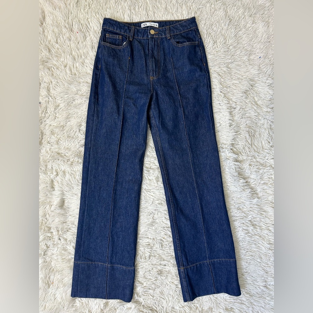 Zara Indigo Wide-Leg High-Rise Jeans